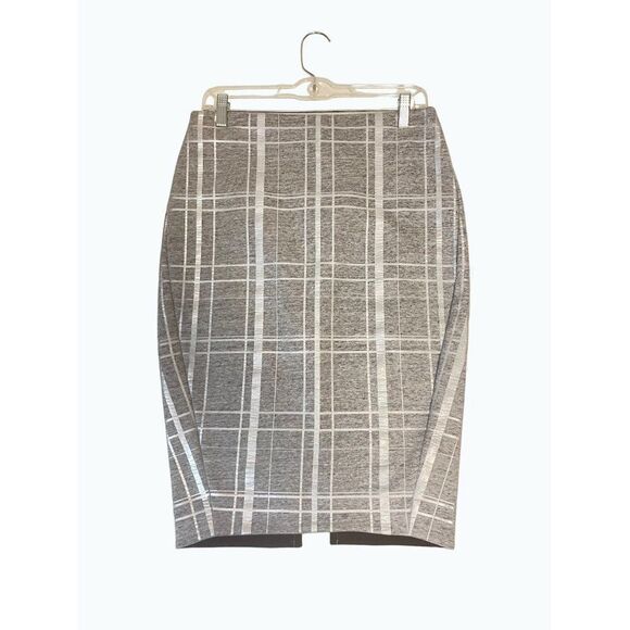 Elizabeth and James Layla silver Metallic Plaid Pencil Skirt 8 Fits 6 - Picture 4 of 6